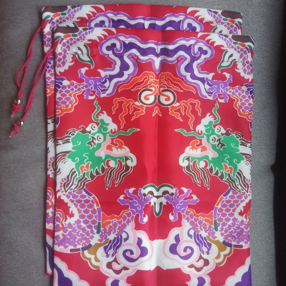 💝 Vivienne Tam shoe bags "Double Happiness" drawstring bags set of 2. N
